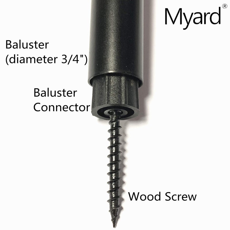 Myard 3/4" Anti-UV Black Baluster Connectors 100pcs for 50 Round Balusters with Stainless Steel Screws, for 25-35 Degree Stair. No Drilling Fast Installation for Deck Handrail Staircase Balusters - Image 4